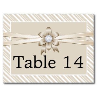 Striped border, beige ribbon wedding table number post card