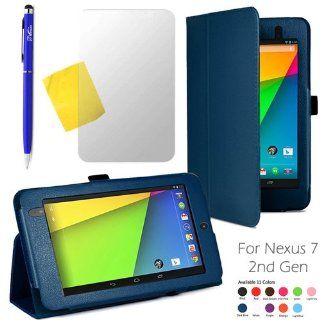 YESOO™ Google Nexus 7 2nd Gen FHD Leather Folio Flip Cover Case   ASUS 2B32 Tablet   Dark Blue Cell Phones & Accessories