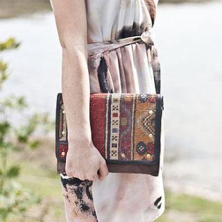 handmade leather and carpet ava clutch bag by lion house handbags