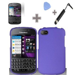 Rubberized Solid Purple Color Snap on Hard Case Skin Cover Faceplate with Screen Protector, Case Opener and Stylus Pen for Blackberry Q10   AT&T/Sprint/T Mobile/Verizon Cell Phones & Accessories