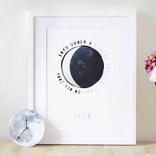 personalised new baby moon phase print by newton and the apple