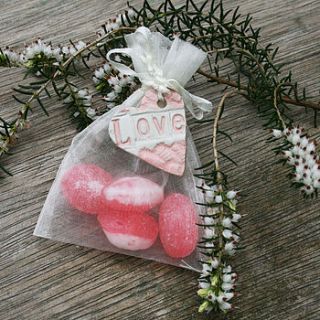 'love' ceramic heart with wedding favour bag by juliet reeves designs