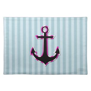 Anchor and Stripes   Black, Blue, Pink, White Place Mats