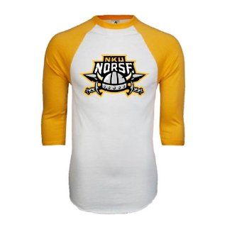 Northern Kentucky White/Gold Raglan Baseball T Shirt 'NKU Norse w/Helmet'  Sports Fan T Shirts  Sports & Outdoors