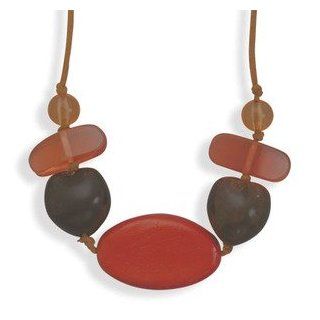 Kukui Nut Orange Wood Brown Cord Multibead Fashion Bib Necklace Jewelry