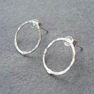 handmade beaten silver circle earrings by claire lowe