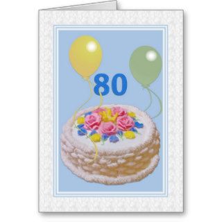 Birthday, 80th, Cake and Balloons Greeting Card