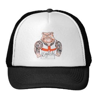 English Bulldog with Tribal Tattoo Flag of England Hats