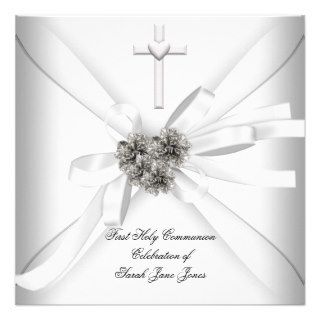 Girl First Holy Communion White Silver Invite