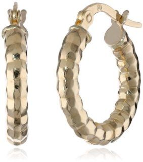 14k Italian Yellow Gold 10mm Diamond Cut Hoop Earrings Jewelry
