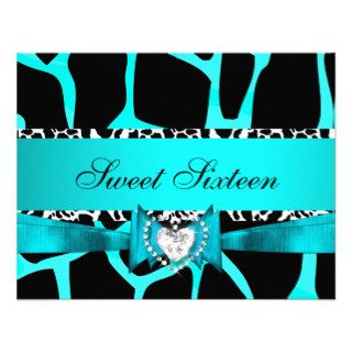 Teal Blue Sweet Sixteen Sweet 16 Party Personalized Announcements