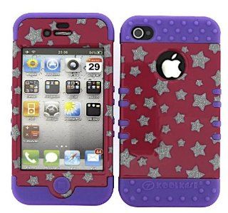 HYBRID IMPACT SILICONE CASE + LIGHT PURPLE SKIN FOR APPLE IPHONE 4 4S GLITTER STARS ON HOT PINK Cell Phones & Accessories