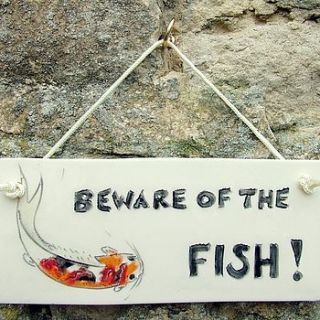 hanging koi fish ceramic sign by the gift box