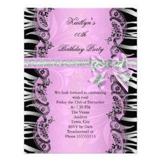 Pink Black Zebra Elegant Birthday Party Invite