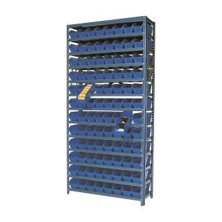 Quantum Storage 96 Bin Shelf Unit — 12in. x 36in. x 75in. Rack Size, Blue  Single Side Bin Units