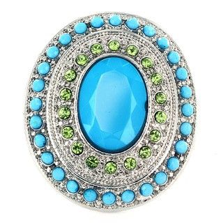 Silvertone Turquoise and Peridot Stretch Ring West Coast Jewelry Fashion Rings