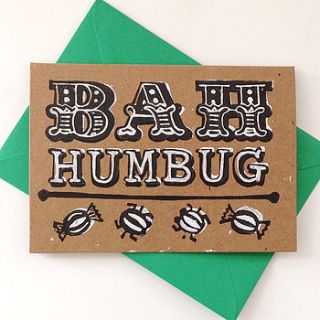 bah humbug hand printed christmas card by woah there pickle