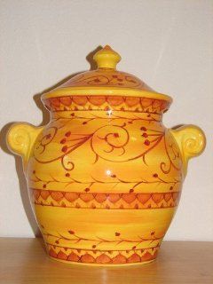 Pier 1 One Hand Painted Earthenware Karistan Large Cookie Jar Canister with Lid Kitchen & Dining
