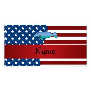 Personalized name Patriotic manatee Photo Card Template