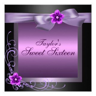 Sweet 16 Purple Bow/Floral Design Birthday Invite
