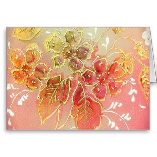 Gold Hand Painted Flowers on Pink Glass Cards