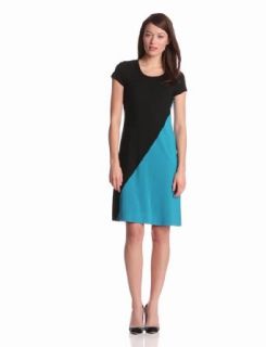 Karen Kane Women's Diagonal Colorblock Dress, Black/Blue, Small