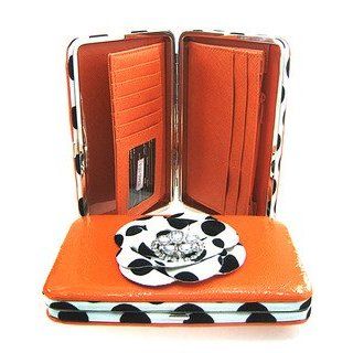3d Raised Polka Dot Flower 1" Thick Flat Wallet Clutch Purse Orange Wallets For Women Polka Dots