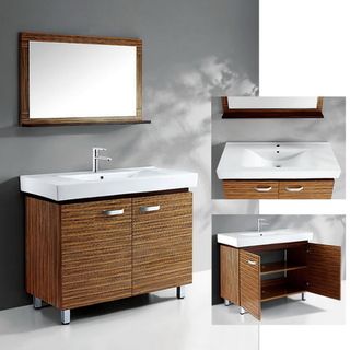 Legion Furniture Ceramic Basin top Single sink Bathroom Vanity With Matching Wall Mirror Mocha Size Single Vanities