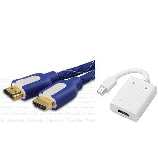 eForCity Mini DisplayPort to HDMI Adapter M / F + INSTEN High Speed HDMI Cable with Ethernet M/M , 6FT Mesh Blue Compatible with Apple Macbook Electronics