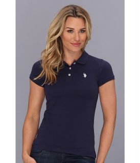 U.S. Polo Assn Solid Small Pony Polo Womens Short Sleeve Pullover (Navy)