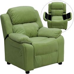 Deluxe Heavily Padded Contemporary Avocado Microfiber Kids Recliner With Storage Arms