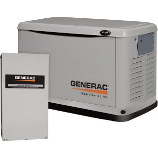 Generac Guardian Air-Cooled Standby Generator — 17kW (LP)/16kW (NG), 200 Amp Service Rated Smart Switch, Model# 6243  Residential Standby Generators