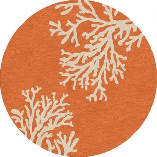 Hand hooked Indoor/ Outdoor Abstract Pattern Red/ Orange Rug (8 Round)