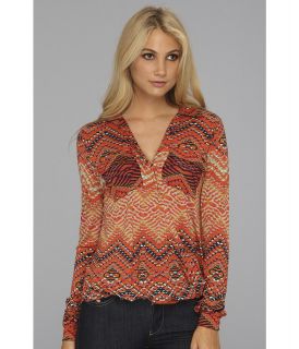 LAmade Collared Drape Top With Pockets Womens Long Sleeve Pullover (Orange)