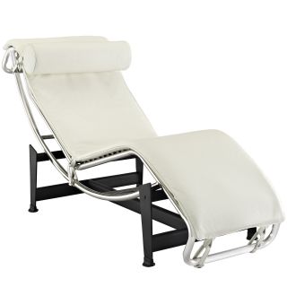 Le Corbusier Style Lc4 White Genuine Leather Chaise Lounge