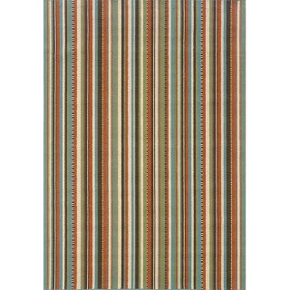Blue/ivory Striped Outdoor Area Rug (25 X 45)