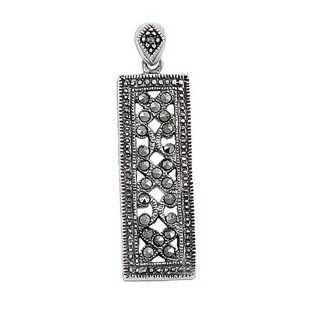 Sterling Silver Antique Rectangular Marcasite Pendant Jewelry