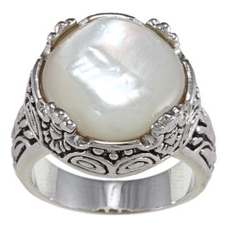 Antique Silver Square White Mother of Pearl Ring City Style Gemstone Rings
