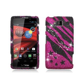 Pink Zebra Stripe Star Bling Gem Jeweled Crystal Cover Case for Motorola Droid RAZR MAXX HD XT926 Cell Phones & Accessories