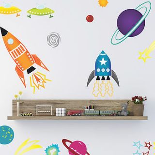 coloured spaceships wall sticker set by spin collective