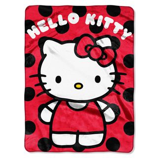 Northwest Company Hello Kitty Lady Bug Royal Plush Raschel Throw Blanket Black Size Twin