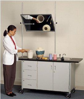 Mobile Arts and Crafts Demonstration Table with Overhead Mirror and Sink Color/Trim Almond/Gray  Office Environment Tables 