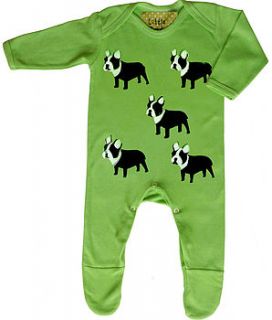 hand printed french bulldog baby grow by little dandies