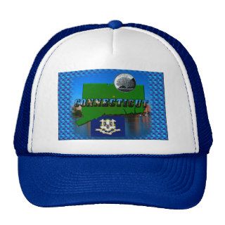 Connecticut' Map, Text, Quarter, Flag and Scenery Mesh Hat