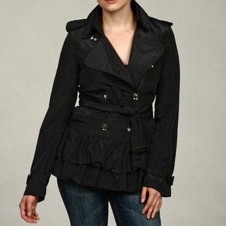 Get Women's Double Breasted Short Ruffle Trench Coat Jackets