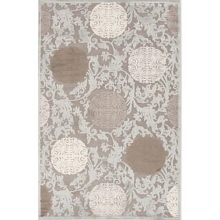 Transitional Floral Blue Viscose/ Chenille Rug (2 X 3)