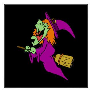 Cackling Witch on Broom Poster