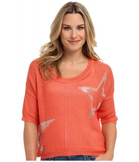 Clich Mode Star Mesh with Sheer Back Womens Sweater (Orange)