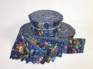 Quilting Fabric Honey Bun Roll 18 1.5" Wide Quilt Strips Concord Floral Dark Blue