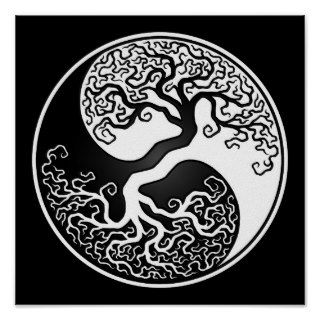 White and Black Tree of Life Yin Yang Print